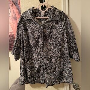 JMS Plus Size Women’s floral white & black button up top size 4X pre-owned
